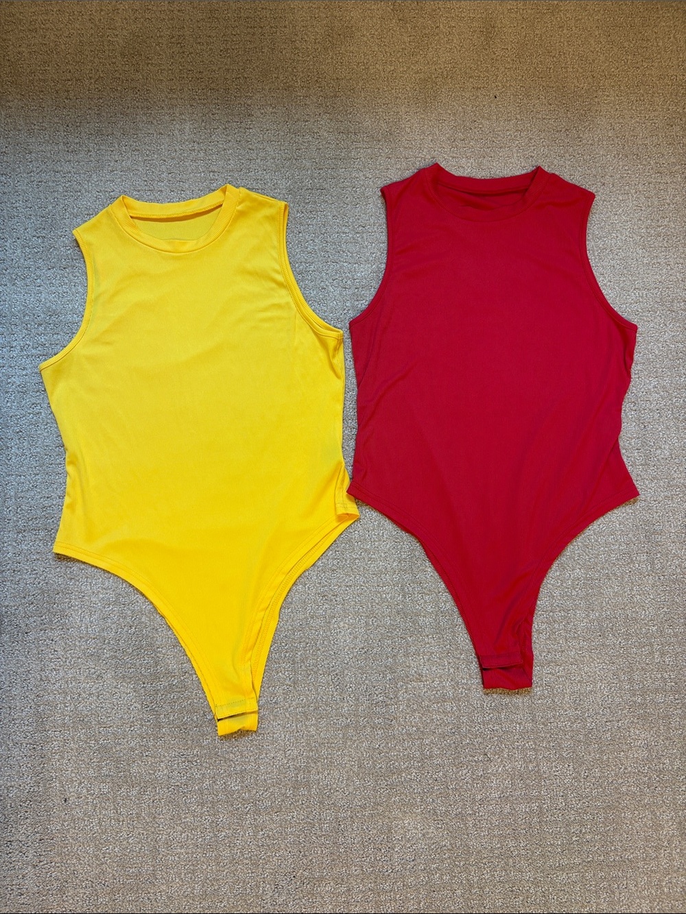 SHEIN Yellow and Red Sleeveless One-Piece Bodysuits